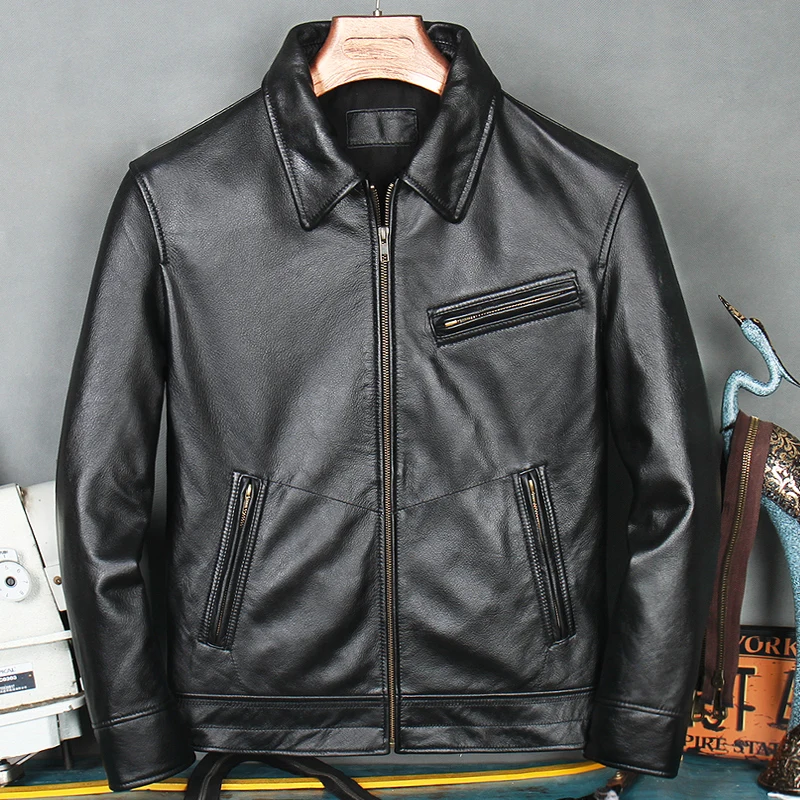 Free Shipping.2021 New Brand Soft Genuine Leather Jacket.men Black