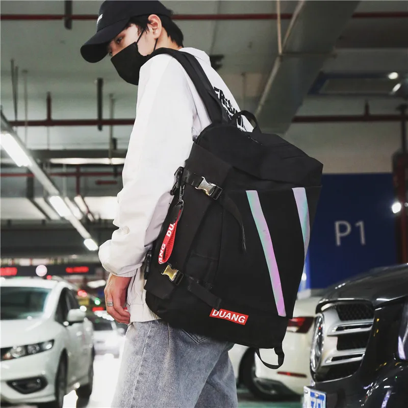 

Vintage Oxford Backpack Men's Tide Brand Reflective Waterproof Backpack Fashion Street Cool Reflective Large Capacity Travel Bag