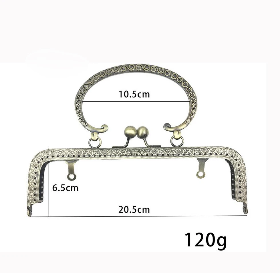 10Pcs 20cm Metal Purse Frame Embossed Handle for Clutch Handbag Making Kiss Clasp Lock Antique Bronze Bag Accessories Hardware