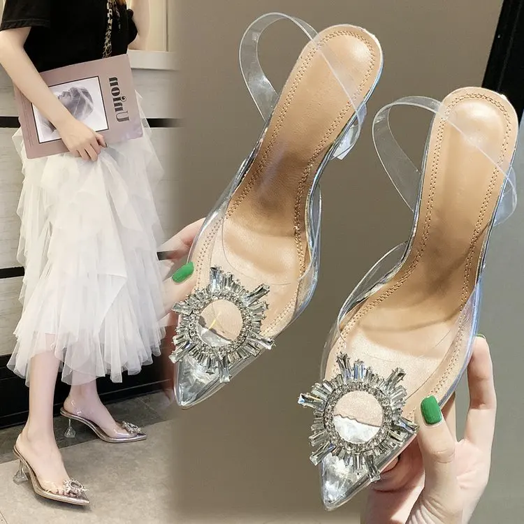 Прозрачная обувь из ПВХ, Размеры 35-43 новые туфли на нечетном каблуке с острым носком Модные женские туфли-лодочки на шпильке, с острым носком, без шнуровки, для свадебной вечеринки