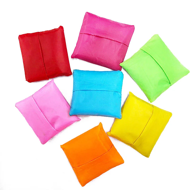 

50PCS / LOT Fold Shopping Bag Oxford Cloth Eco Protection Pure Color Tote Bag Foldable Portable Advertisement Shopping Bag