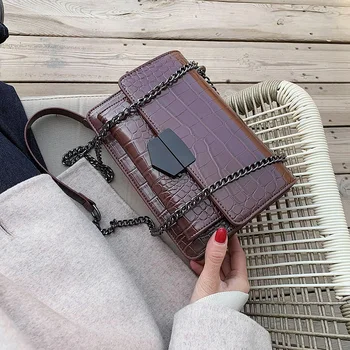 

Solid Color Stone Pattern PU Leather Crossbody Bags for Women 2019 Small Shoulder Messenger Bag Female Chain Handbags