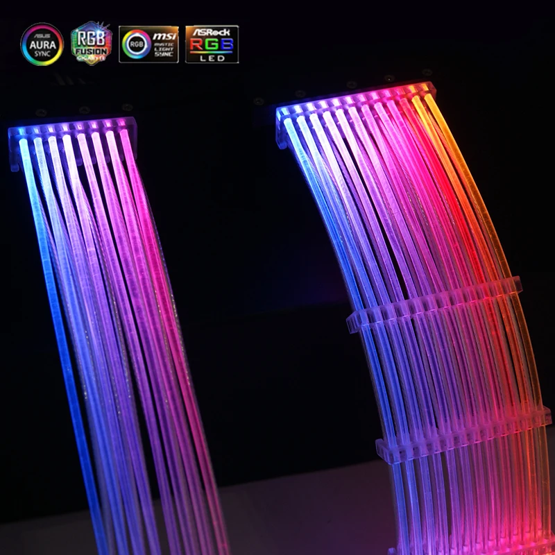 Adaptador de Transferência do Streamer de Néon da Linha da Cor Sincronização de m Rgb da Extensão do Psu do Case do pc 24pin + Pci-e Cabo Argb - b 5v 3pin Atx Gpu 8pinx2 - Imagem 4