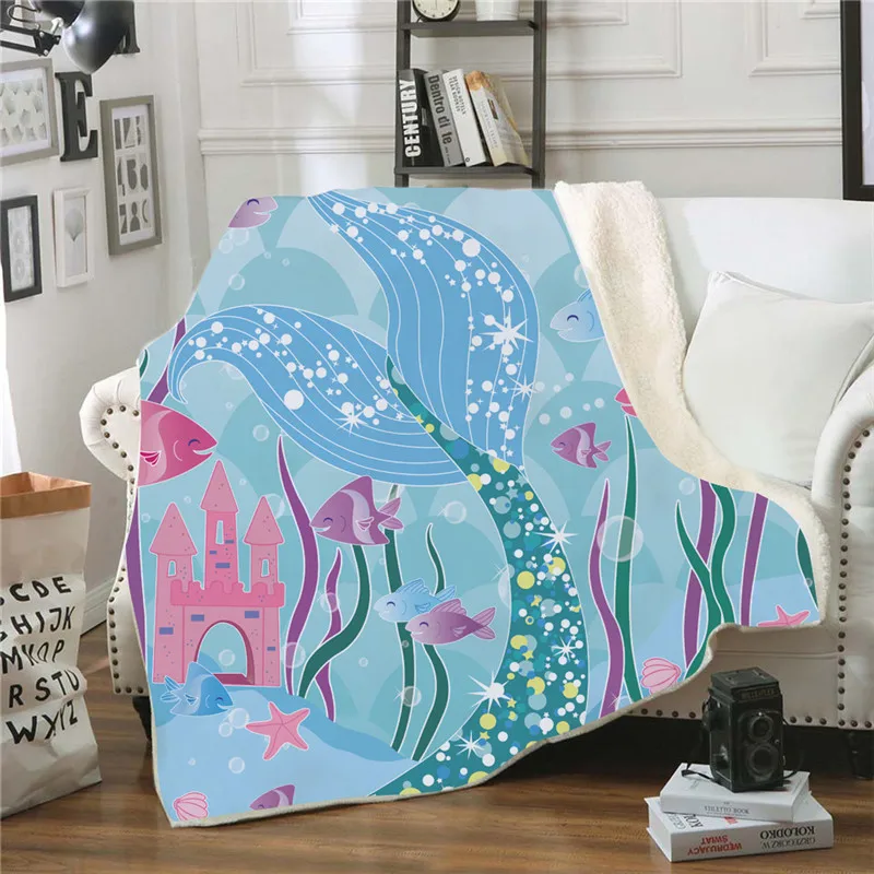 

Cross - border specially designed double - decked pillow blanket 3D - printed blanket sofa - covered carpeted Mermaid series.