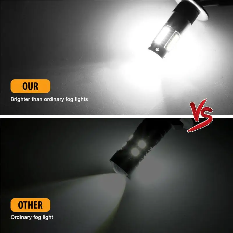 2pcs CAR H1 LED Projector Fog Light Bulbs Kit High Beam DRL Super Bright 6000K White 4014 Chip For Turn Light, Reverse Light