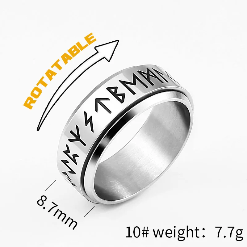 Stainless Steel Vintage Odin Norse Viking Amulet Rune Spinning Men's Ring stainless steel ring,finger ring,fidget spinner ring