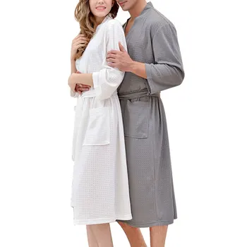 

2020 Fall Unisex Simple Square Plaid Nightgown Robes Male New Fashionable Sleeve Belt Type Couple Nightdress Women Leisure Wear