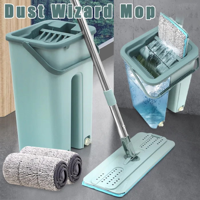 Newly Dust Wizard Mop Cleaning Tool Kit 360 Degree Rotating Tile Marble Floor for Home