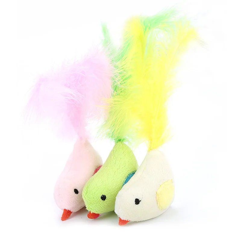 1PC Creative Cute Candy Color Feather Bird Cat Catch Pet Training Interactive Toy Pet Supplies