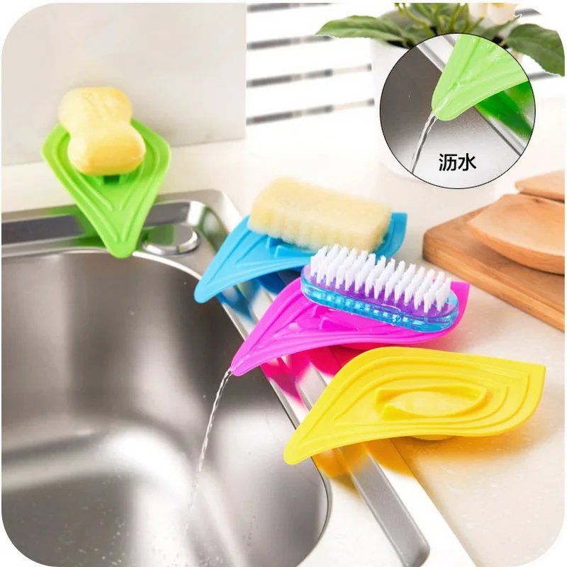 

Multifunctional Slip Ring Leaves Soap Box Drain and Clean Soap Dishes Kitchen Sink Sponge Holder