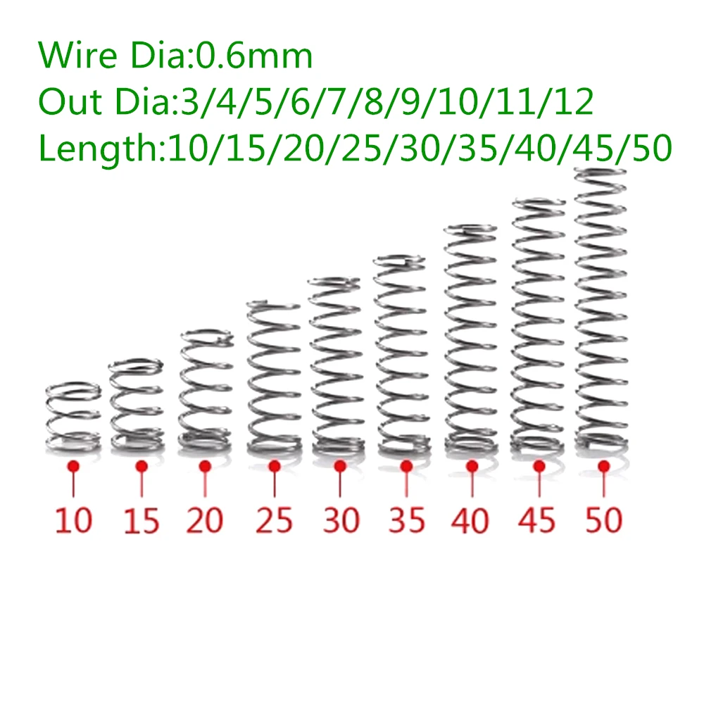 

10pcs/lot 0.6*3/4/5/6/7/8/9/10/11/12 *10/15/20/25/30/35/40/45/50mm Stainless Steel Micro Small Compression Spring wholesale