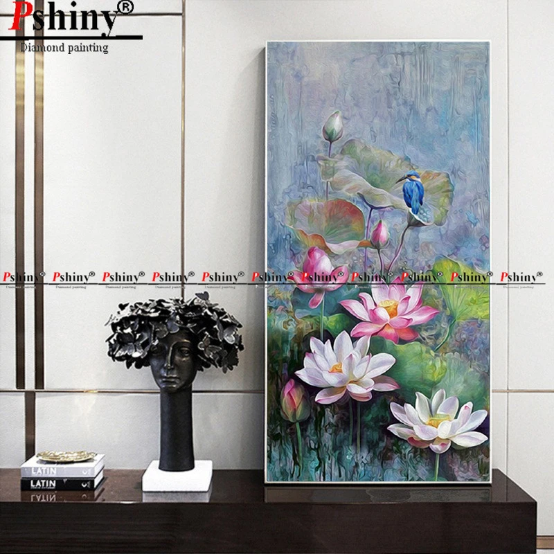 PSHINY DIY 5D алмазная вышивка распродажа картины с белым цветком лотоса из кристаллов