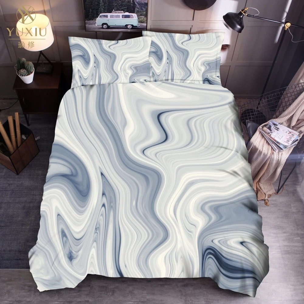 

YuXiu luxury New Marbling Duvet Cover Sets Bedding Set Silver Bed Linen Quilt Covers 3Pcs Twin Full Queen King Single