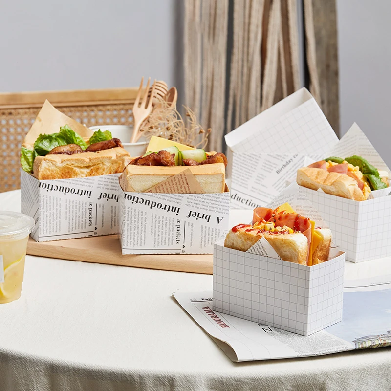 50pcs Kraft Paper Sandwich and Burger Boxes, Disposable Toast, Bread, Cake, Snack, Sush... - SKU KSBB0845 - UGI Packaging