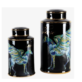 

Black Ceramic Vase High-end Retro Container European Horse Home Living Room Garden Decoration