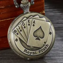 Модные Ретро бронзовые игральные карты круг кварцевые карманные часы узор винтажная Подвеска для мужчин или женщин Красивая цепочка на подарок Новинка