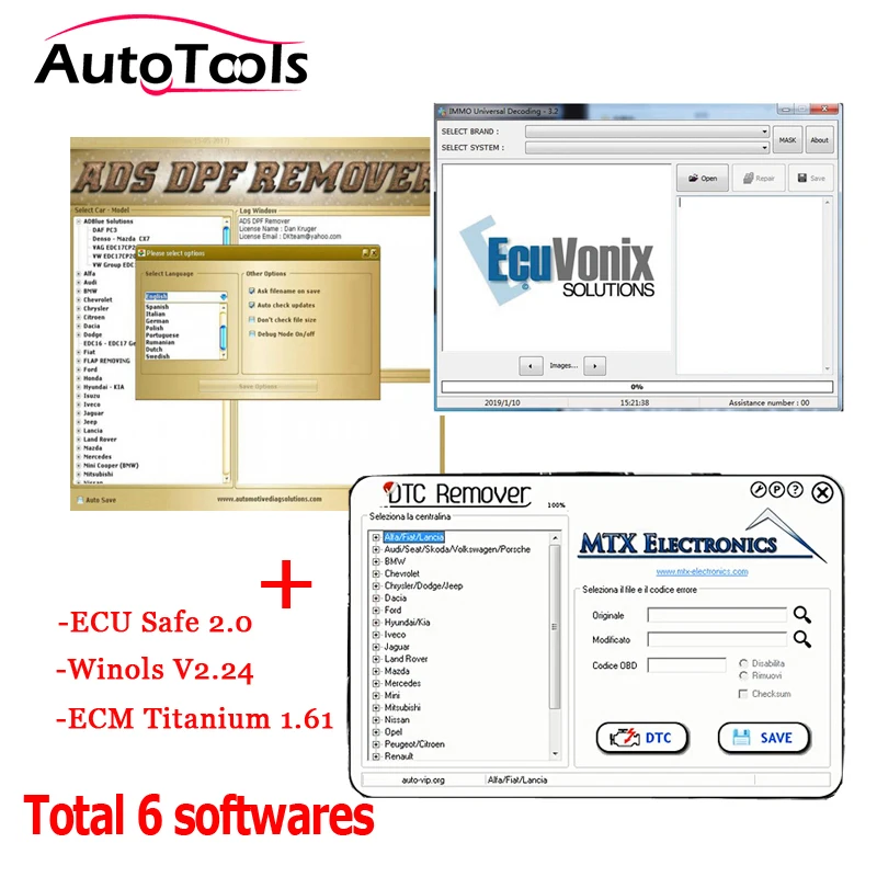 MTX DTC Remover 1.8.5/DPF EGR REMOVER 2017.05 keygen/Immo Universal Decoding 3.2/WINOLS /ECM TITANIUM 1.61/ECUSafe 2.0 software