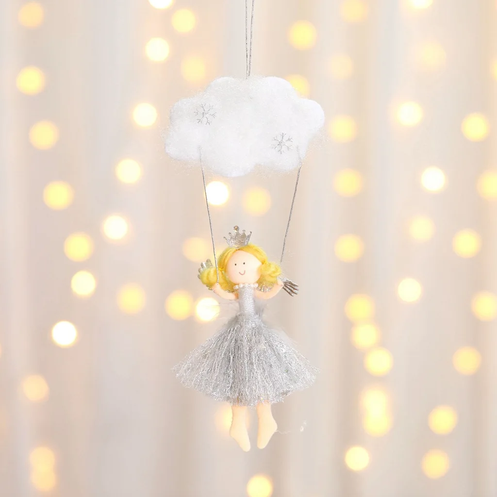 Милые белые облака плюшевые куклы ангела золотые волосы с крылом Рождественская елка украшения Висячие Подвески Рождество Счастливый год вечерние украшения - Цвет: Светло-серый