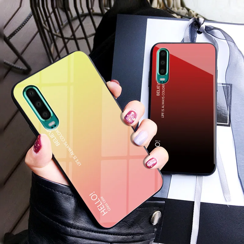 Роскошный градиентный защитный чехол из закаленного стекла для Huawei Honor V20 8A 8C 8X Max
