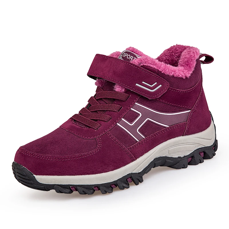 Purple Warm Fur Snow Boots Men Winter Shoes Mens Leather Shoe Ankle Cowboy Waterproof shose Man Motorcycle Casual Boot Footwear - Color: Purple