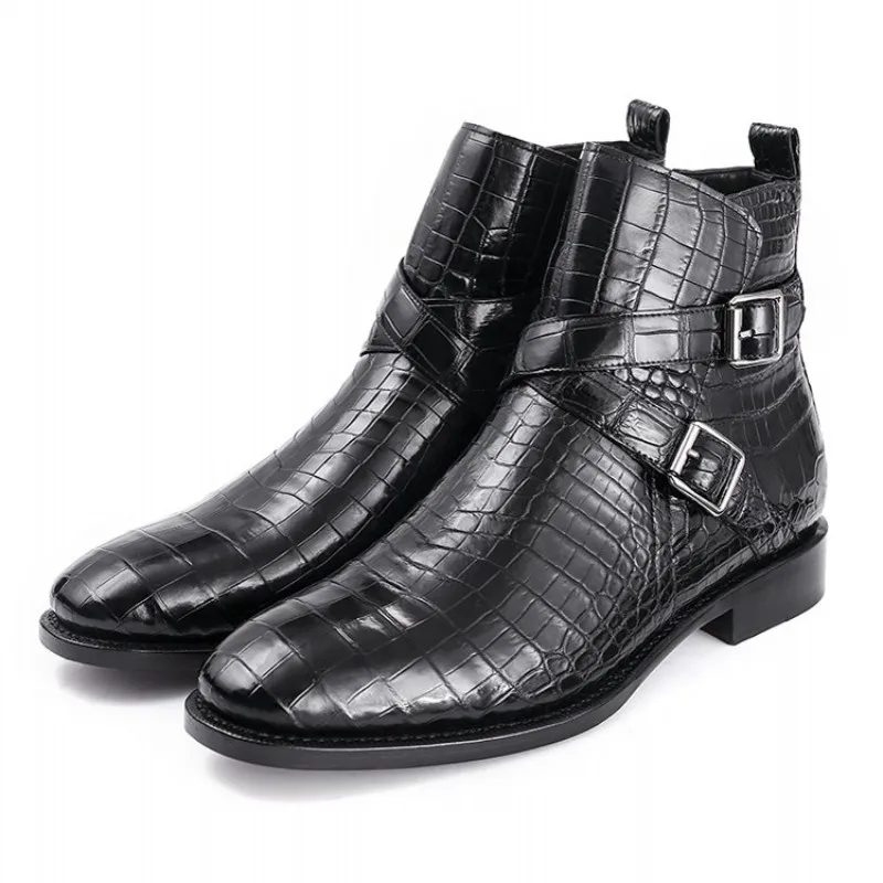 Деловые мужские роскошные ботинки из натуральной крокодиловой кожи; модель года; Дизайнерская обувь с пряжкой; обувь для работы из натуральной кожи аллигатора; Модельные ботильоны