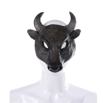 

24*26cm Halloween Realistic Black Bull Head Upper Half Face Mask Horror Animals Cosplay Mask Halloween Party Masque Accessories