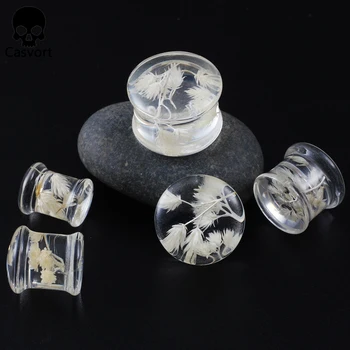 

Casvort 2pcs Acrylic Ear Plugs Tunnels With Reed Grass Earrings For Man Woman Ear Expander Design Ear Gauges Piercing Body Jewel