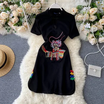 

2020 new fashion women's clothing Mandarin Collar Print Short women dress