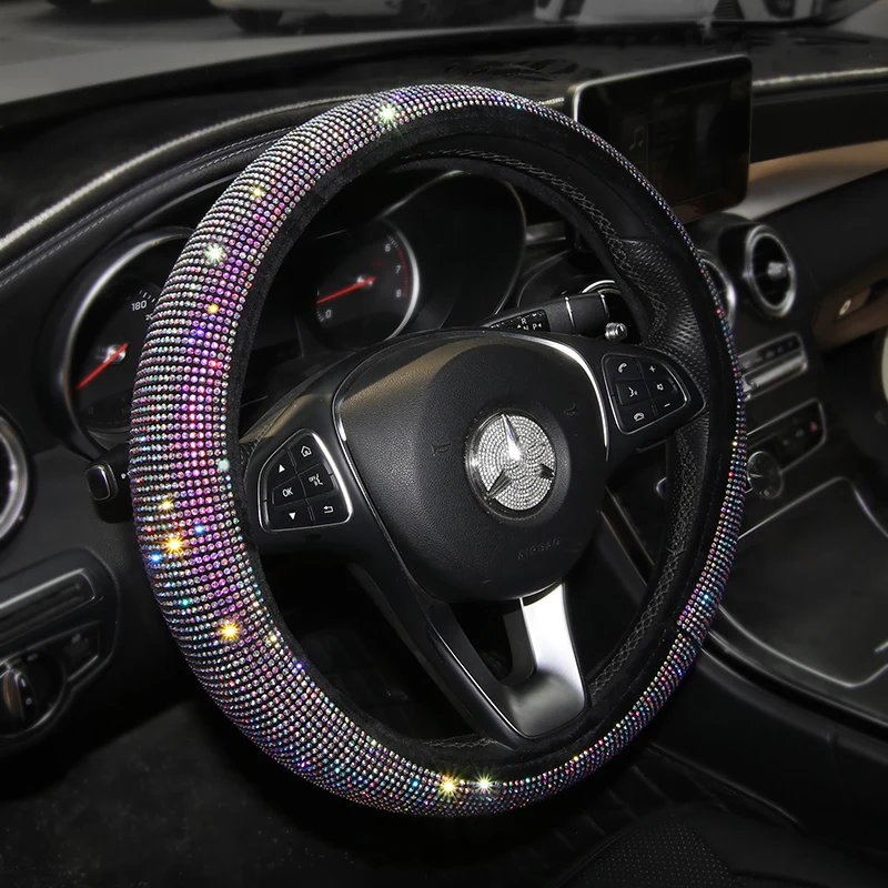 Luxury Diamond Crystal Car Steering Wheel Covers Universal Bling Bling Rhinestone Steering Wheel Cover for Girls Car Accessories