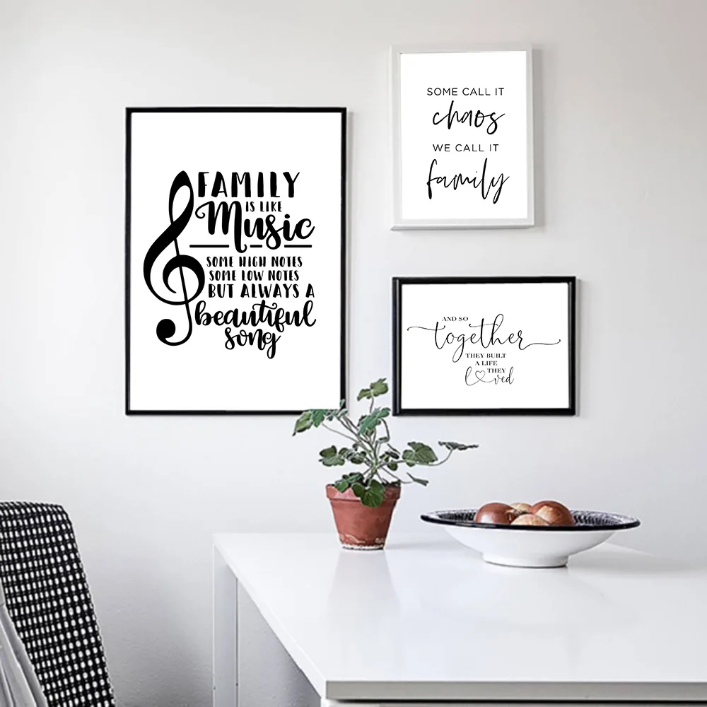Simple Style Family Quote Poster Black and White Canvas Painting Music Note Pictures for Living Room Nordic Decoration Home Art