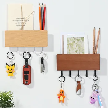 

Multifunction Sundries Storage Box Wooden Hook Space Saving Container Prateleira Hanger Organizer Key Rack Hooks Wall Shelf