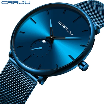 CRRJU Ultra Thin Blue Stainless steel Quartz Watches Men Simple Fashion Business Japan Wristwatch Clock Innrech Market.com