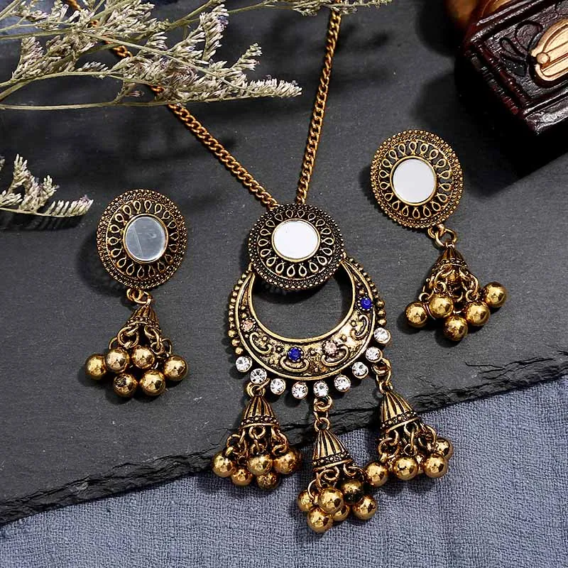 Crazy Feng Модный Ювелирный Набор, Золотая цепочка, цветное ожерелье с колокольчиками, серьги, ювелирный набор, летний Свадебный вечерний комплект
