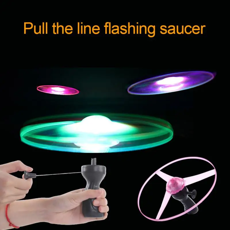

Large Pull Line Flywheel LED Light Toy Funny Colorful Pull String UFO Up Flying Saucer Disc Kids Outdoor Toy Luminous Toys Gift