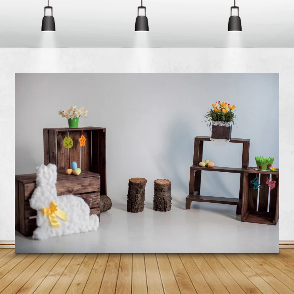 

Laeacco Spring Easter Eggs Rabbit Photography Backdrop Wood Decor Board Baby Shower Easter Photo Background Photo Studio Shoot