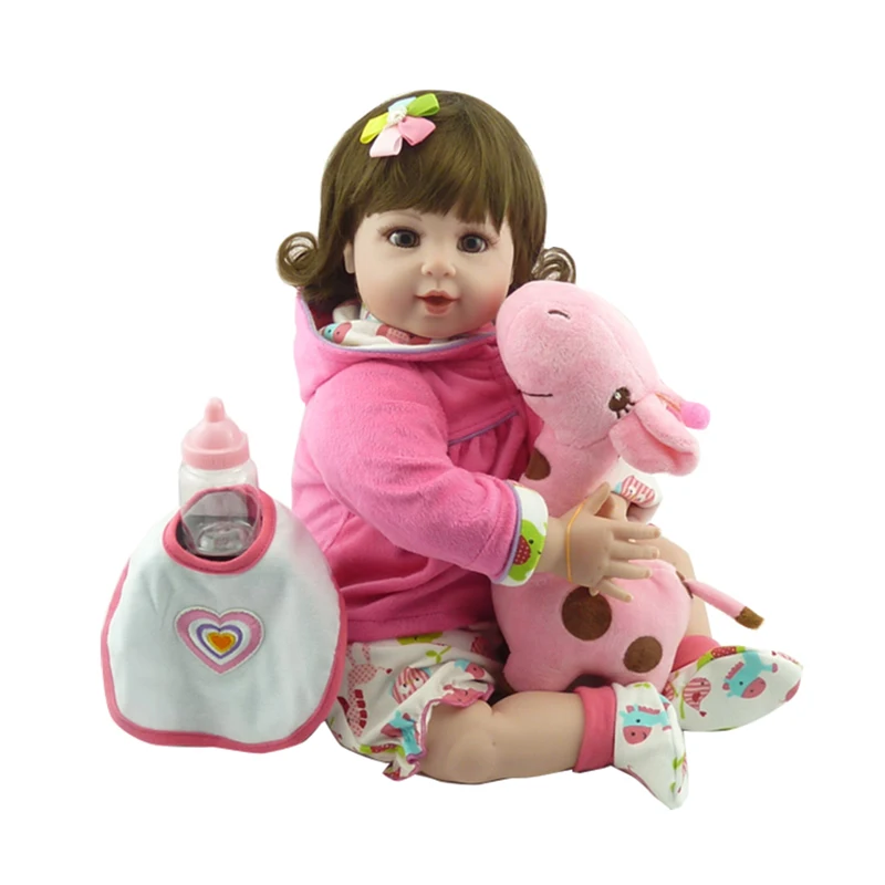Lucydoll 20inch 50cm Bebe Doll Reborn Soft Silicone Boy Girl Toy Reborn Baby Doll Gift For Children Pink Clothes White Bib