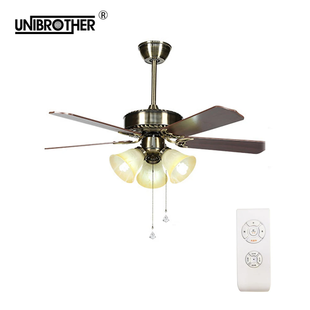 

retro ceiling fans with lamp dimming remote control 110V 42 inch Wooden blades for restaurant Living room lighting 220V