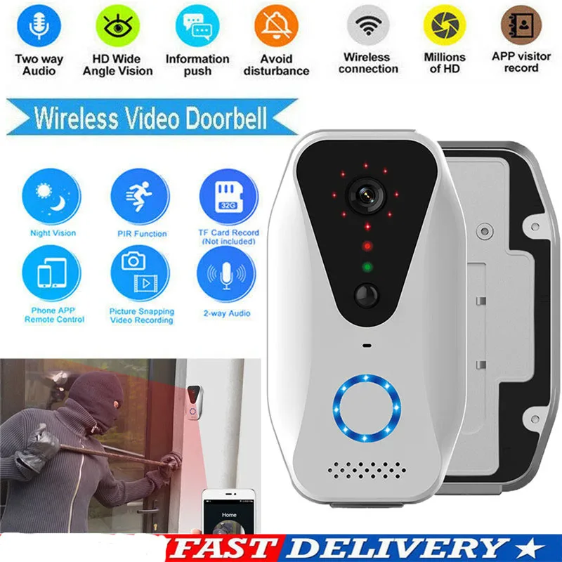 

720P Camera Wireless Smart WiFi Video DoorBell IR Video Visual Ring Camera Two way Intercom Home Security Audio Doorbell