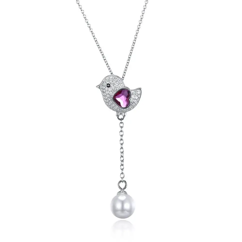 Женское жемчужное ожерелье LEKANI с кристаллами Swarovski подвеской в виде птицы серебро 925 пробы вечерние