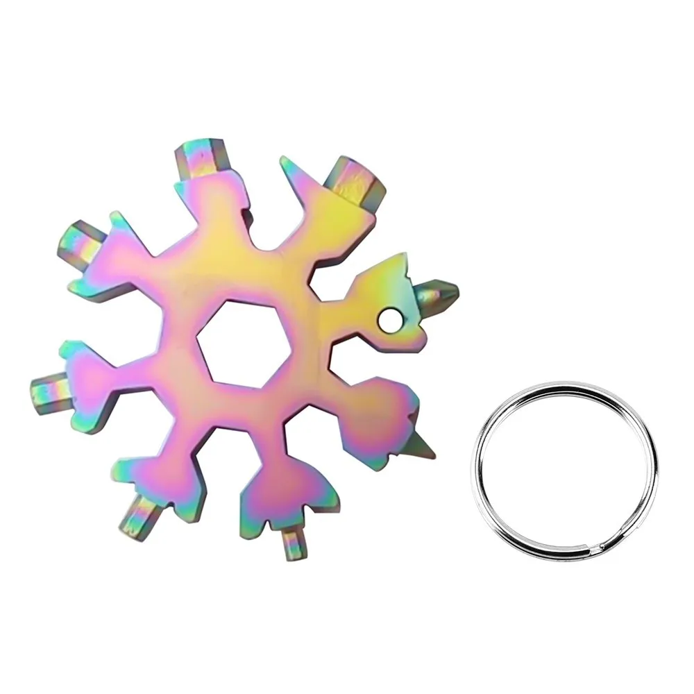 18 в 1 Многофункциональный карманный инструмент Снежинка гаечный ключ шестигранный гаечный ключ многофункциональное Походное электронное устройство для выживания брелок для пеших походов охотничий аксессуар - Цвет: Rainbow