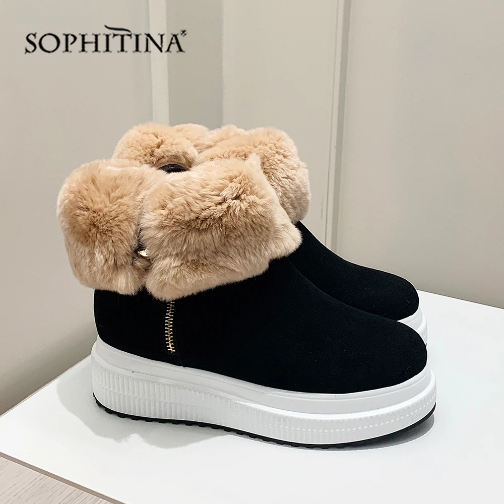 SOPHITINA/очень теплые ботинки; Высококачественная модная удобная женская обувь из коровьей замши на молнии с круглым носком; Новые ботильоны; PO296