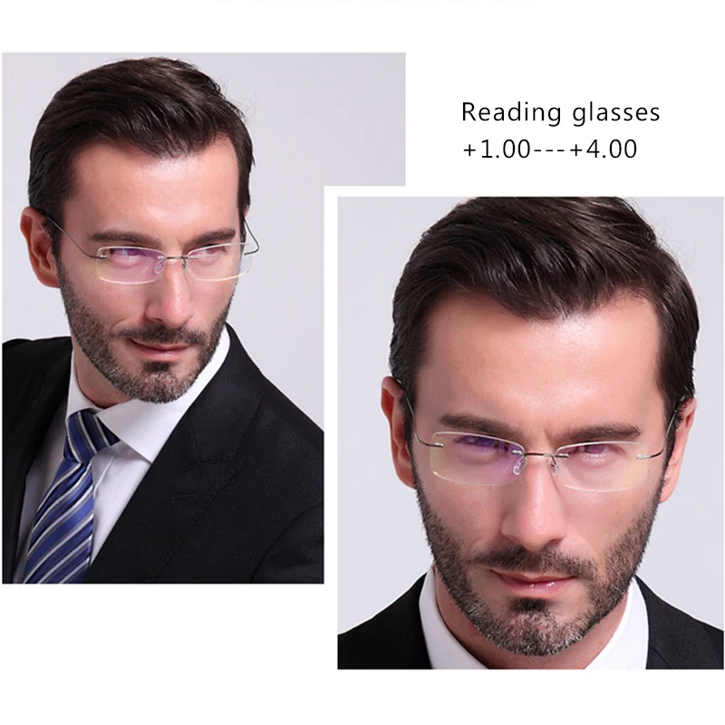 May Flower-gafas de lectura sin montura de titanio para hombre y mujer, lentes antiluz azules, cuadradas, + 3 + 3,5