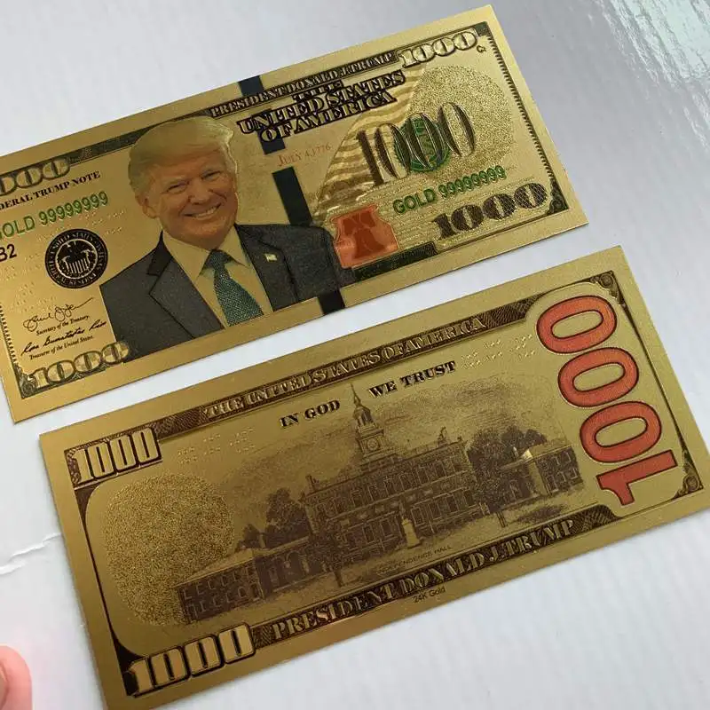 10 Pcs $1000 US Commemorative Donald Trump Coin Banknote President Gold Set 