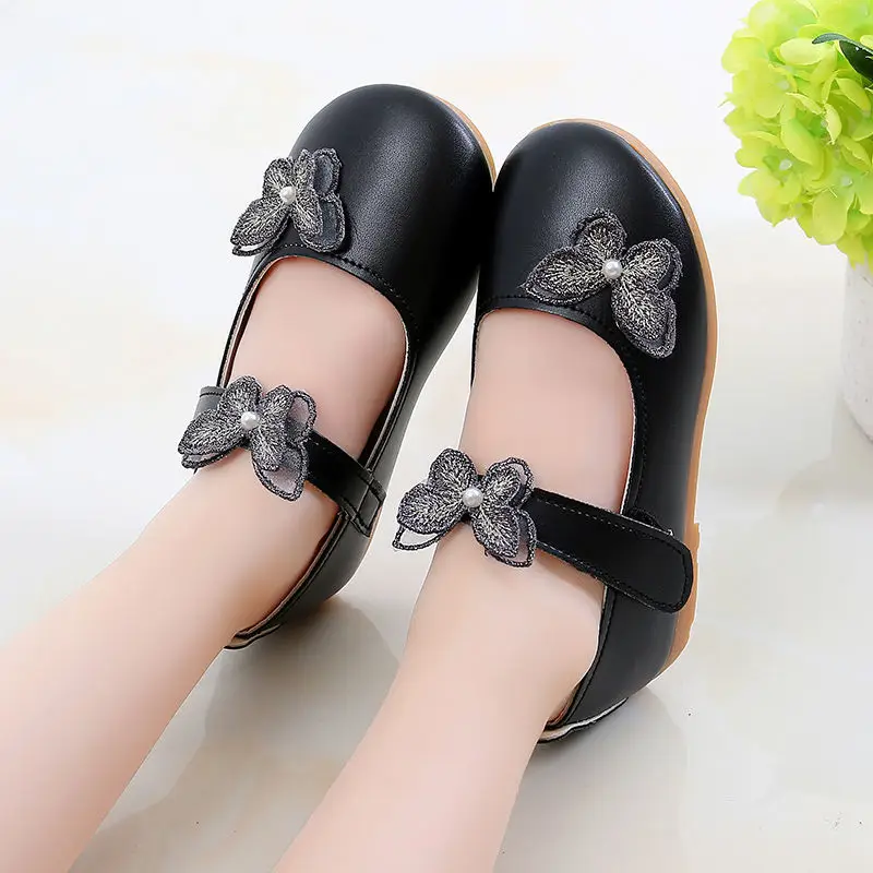 2-12Years Old Kids Leather Shoes Comfortable Beautiful Butterfly Girls Princess Shoes For Wedding Party Children Single Shoes girls leather shoes