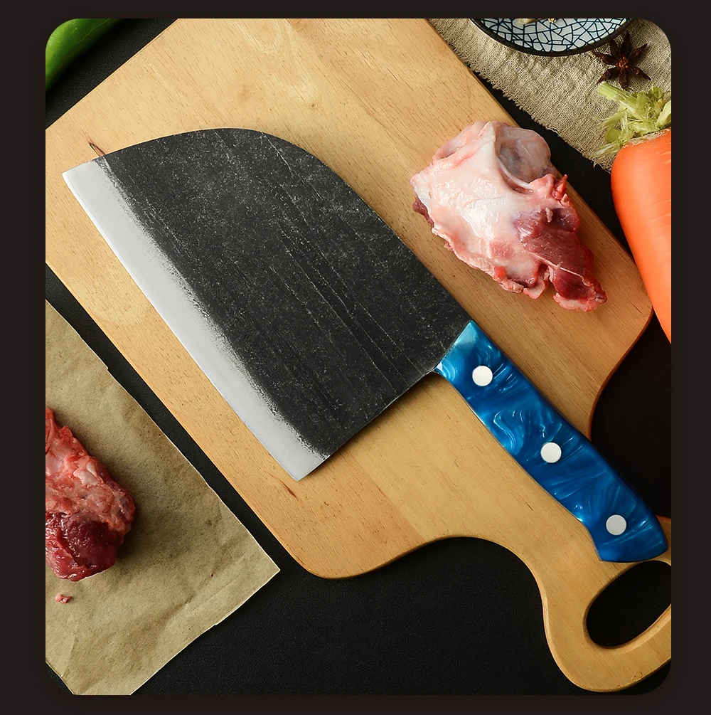 4cr13蓝色树脂柄石洗面7寸锻打屠夫刀详情 (4)