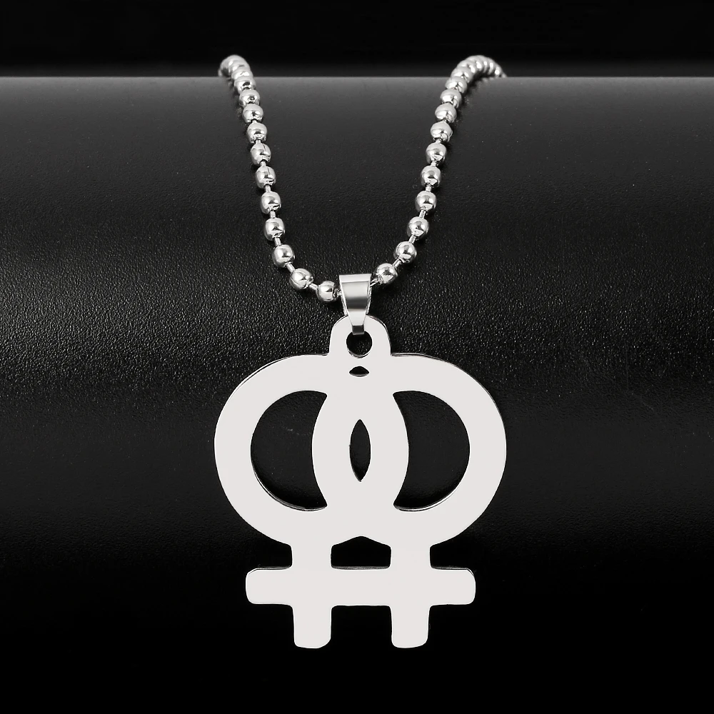 Collar símbolo ♡ hembra doble signo de LGBT Lesbiana Orgullo Gay Regalos Cordón Negro 
