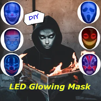 

Halloween Party DIY Style LED Mask Face-Changing Glowing Mask APP Control Shining Mask For Holiday DJ Party Carnival