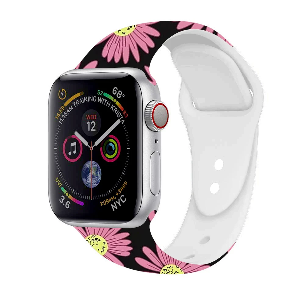 Силиконовый напечатанный Рождественский подарок ремешок для Apple watch 5 4 3 2 1 полосы 40 мм 44 мм цветочный ремешок для iWatch серии 5 4 3 2 38 мм 42 мм