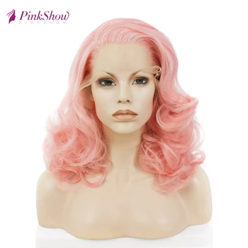 

Pinkshow Pink Wig Lace Front Wig Short Synthetic Lace Front Wig For Women Glueless Heat Resistant Fiber Party Wig