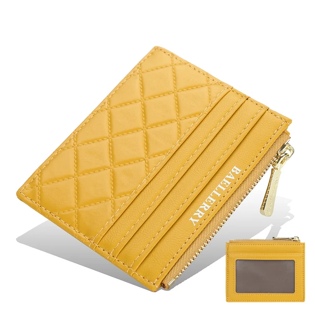 Women Small Wallet Credit Multi-Card Holder Package Fashion PU Function Zipper Ultra-Thin Organizer Case Student Lady Coin Purse Yellow